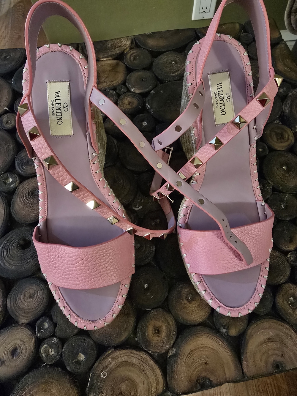 Valentino Rockstud Pink Leather Slingback Sandals